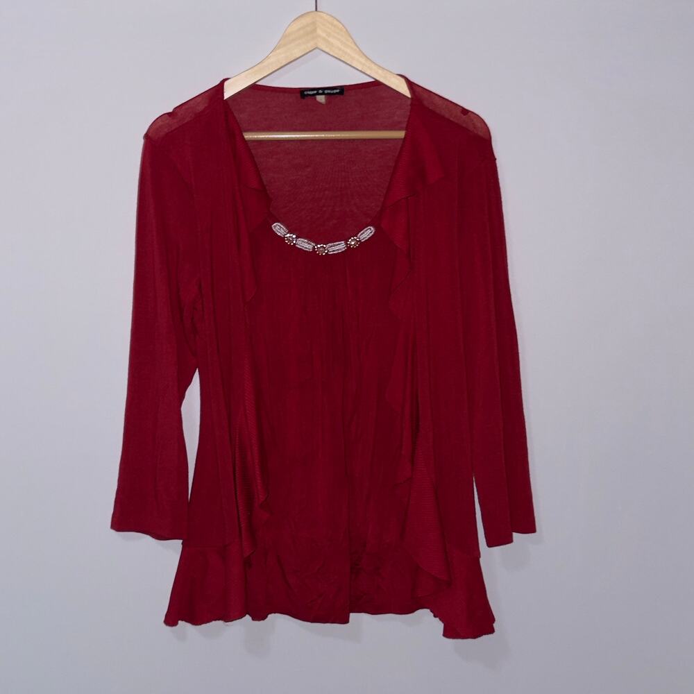 Cable and gauge long sleeve red blouse women’s size large